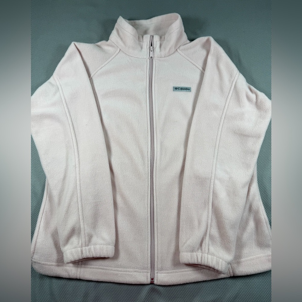 Columbia Womens LG Light Pink Fleece Jacket Full Zip Pockets Outdoor Hiking 1X